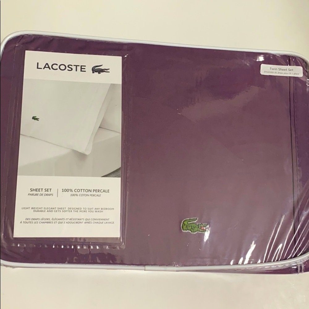 NWT Lacoste plum twin sheet set